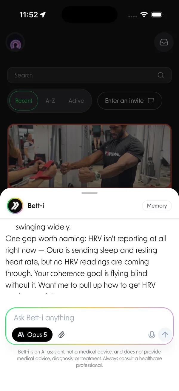 Bett-i chat answering about the member's heart-rate variability