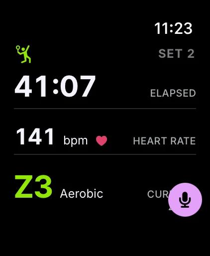 Watch live tennis session with heart rate and zone